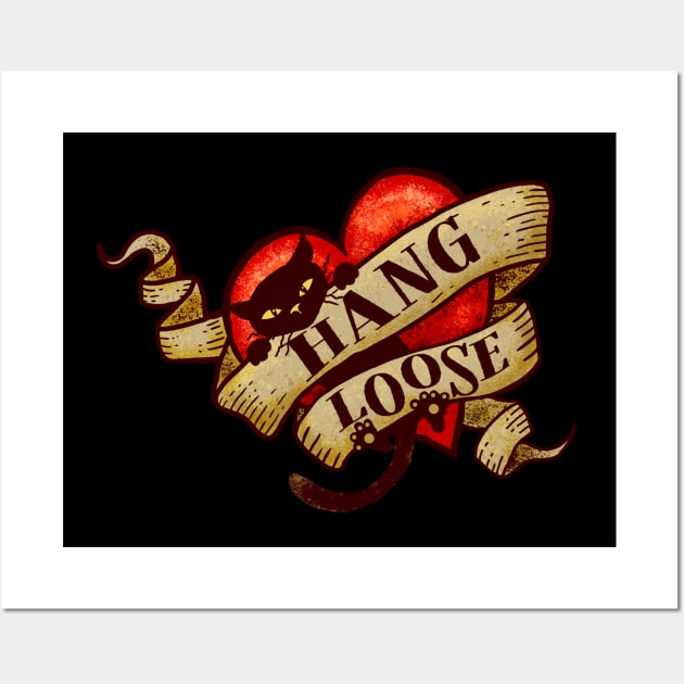 Hang Loose - Tattoo Heart Cat Wall Art by Jitterfly